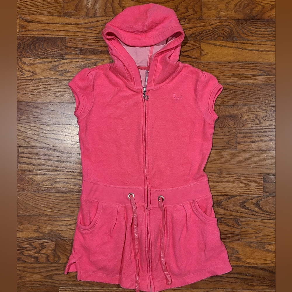 Justice Pink Hooded Towel Zip-Up Swim Suit Cover Up with Pockets